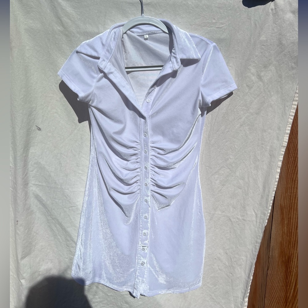 Collared white button up dress